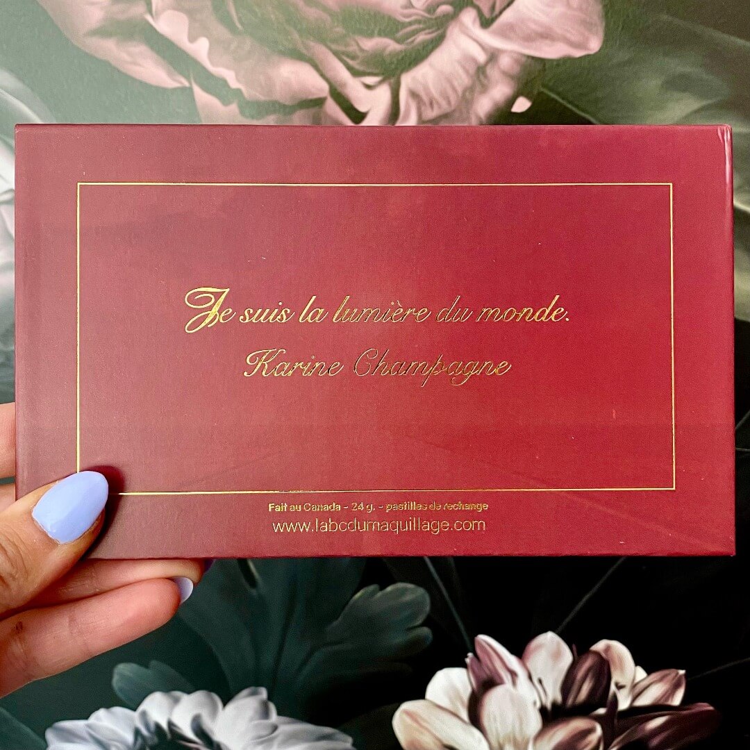 Image du dos de la palette de maquillage Karine Champagne