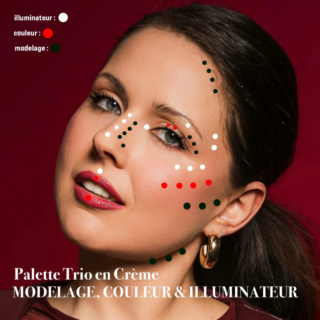 Zones d'application de la palette trio en crème ARTIST